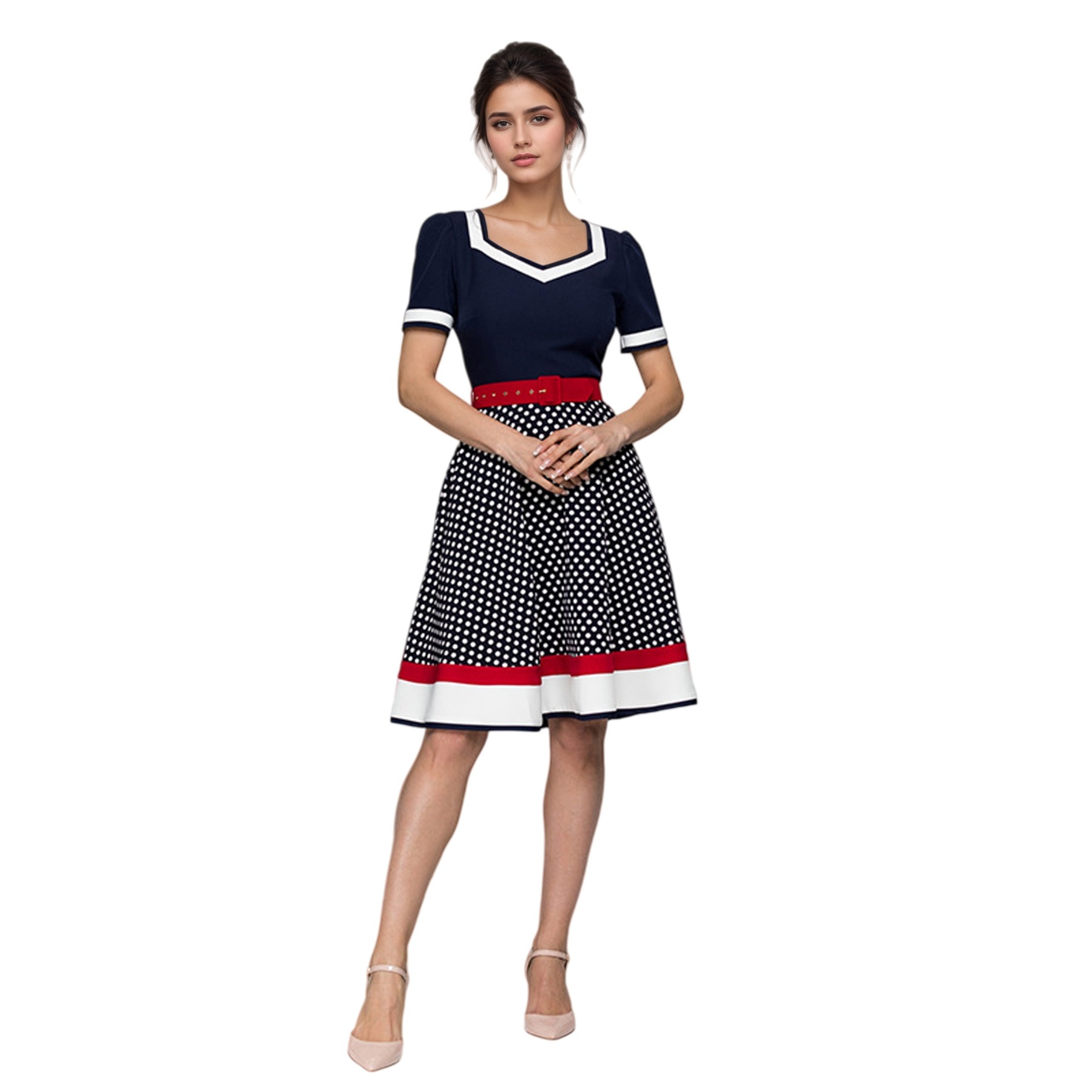 Vintage Inspired Polka Dot Swing Dress 50s Womens Retro Rockabilly Party Dress